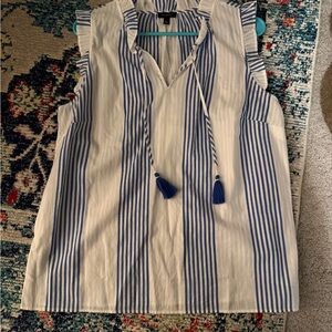 Talbots Navy and White Striped Blouse